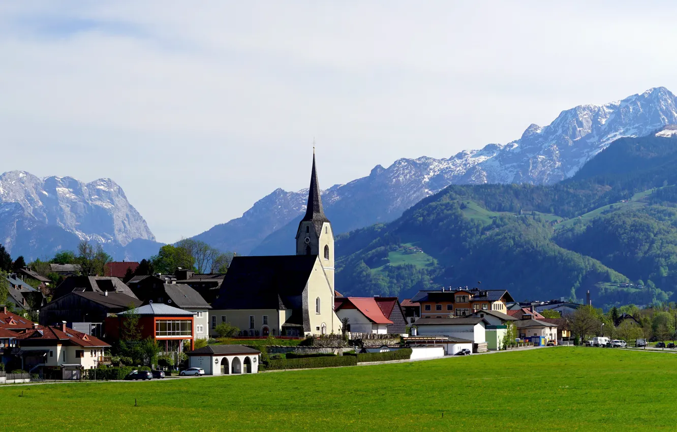 Фото обои горы, Австрия, Альпы, церковь