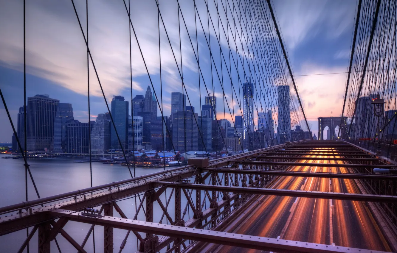 Фото обои город, NYC, Brooklyn Bridge
