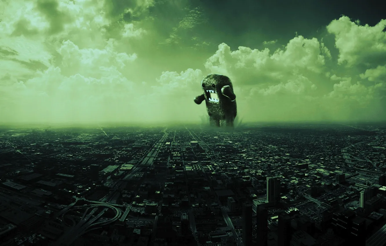 Фото обои city, green, big, clouds, domo