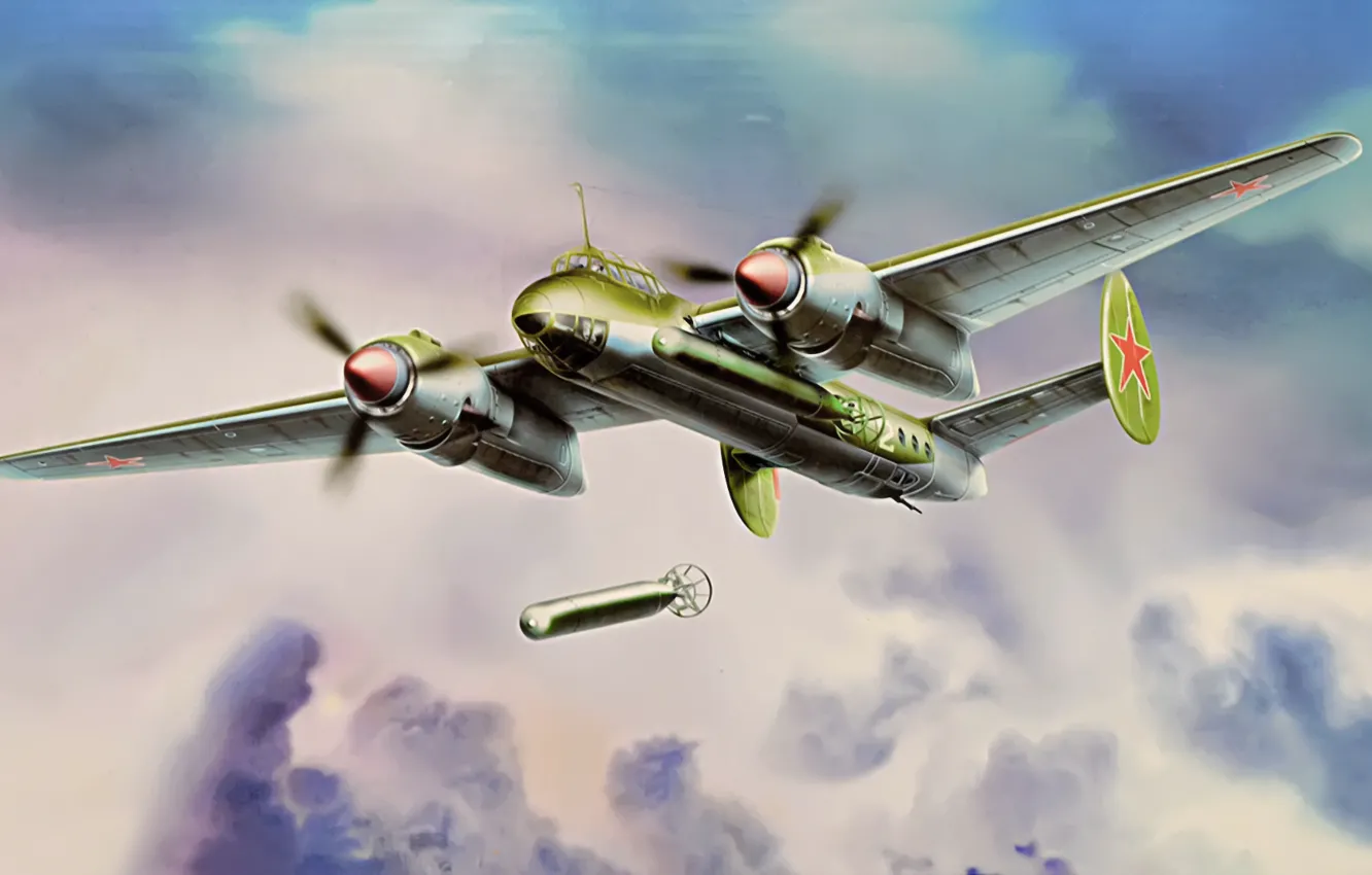 Фото обои war, art, airplane, painting, aviation, ww2, Tupolev Tu-2, daylight bomber