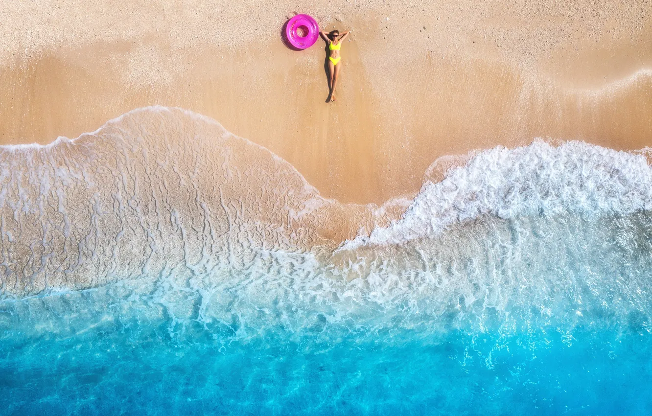 Фото обои пляж, девушка, океан, загар