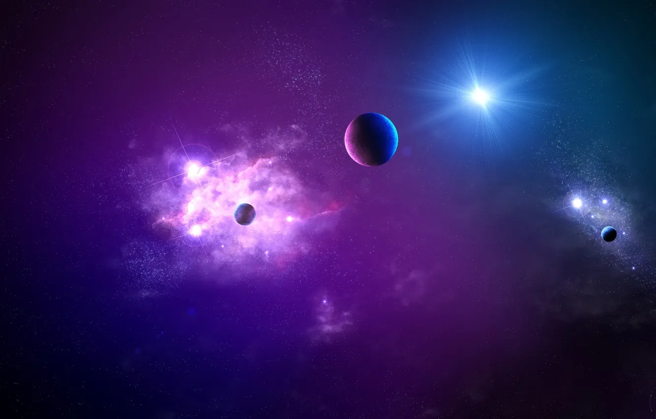 Фото обои Stars, Planet, Galaxy, Outer Space, Radiance, Cosmic Radiance