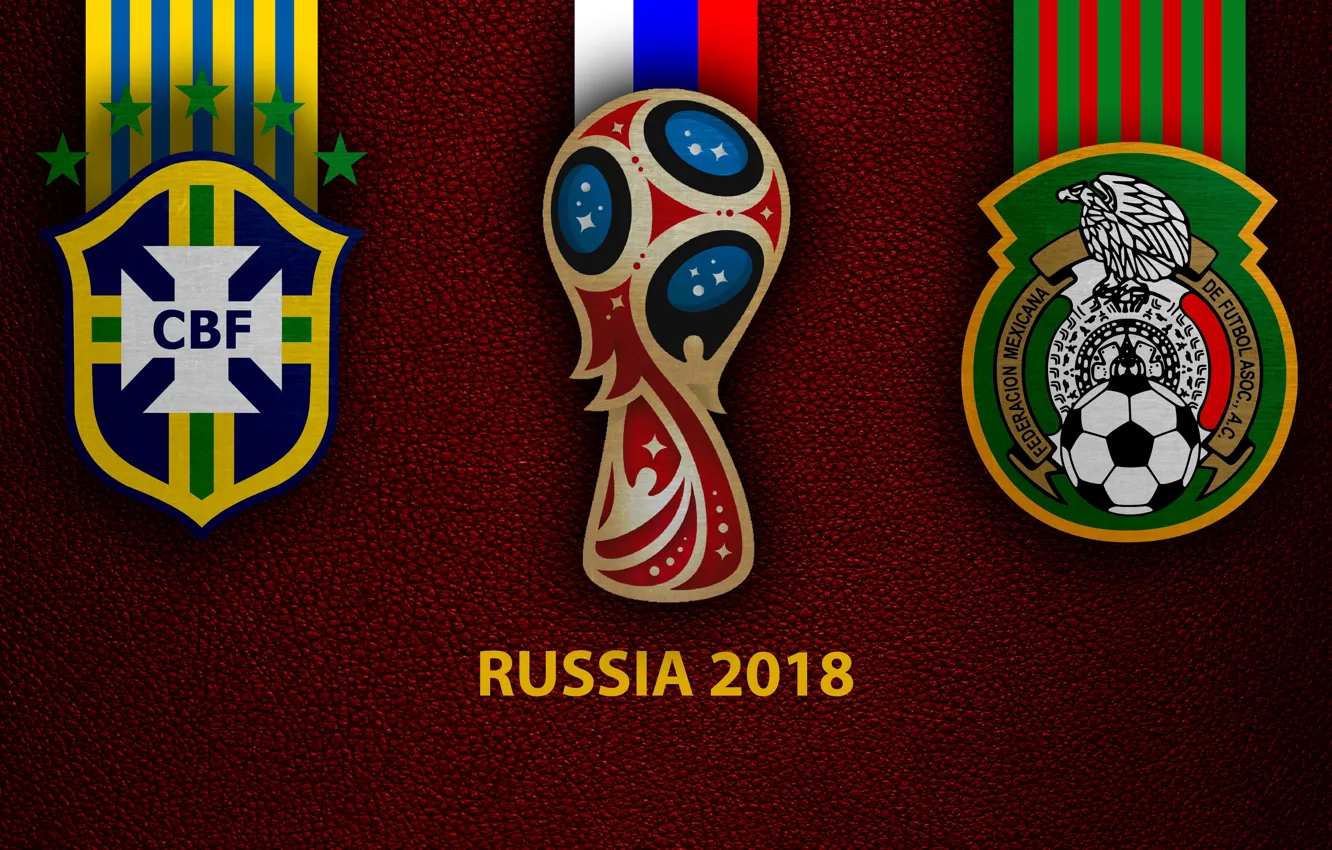 Фото обои wallpaper, sport, logo, football, FIFA World Cup, Russia 2018, Brazil vs Mexico