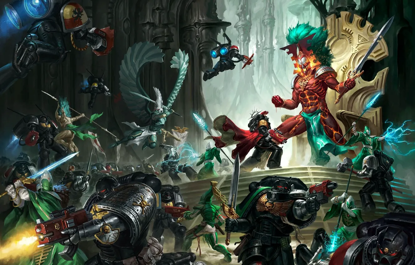 Фото обои космодесант, эльдары, space marines, eldar, Вархаммер, Warhammer 40 000, Avatar of Khaine, ксеносы