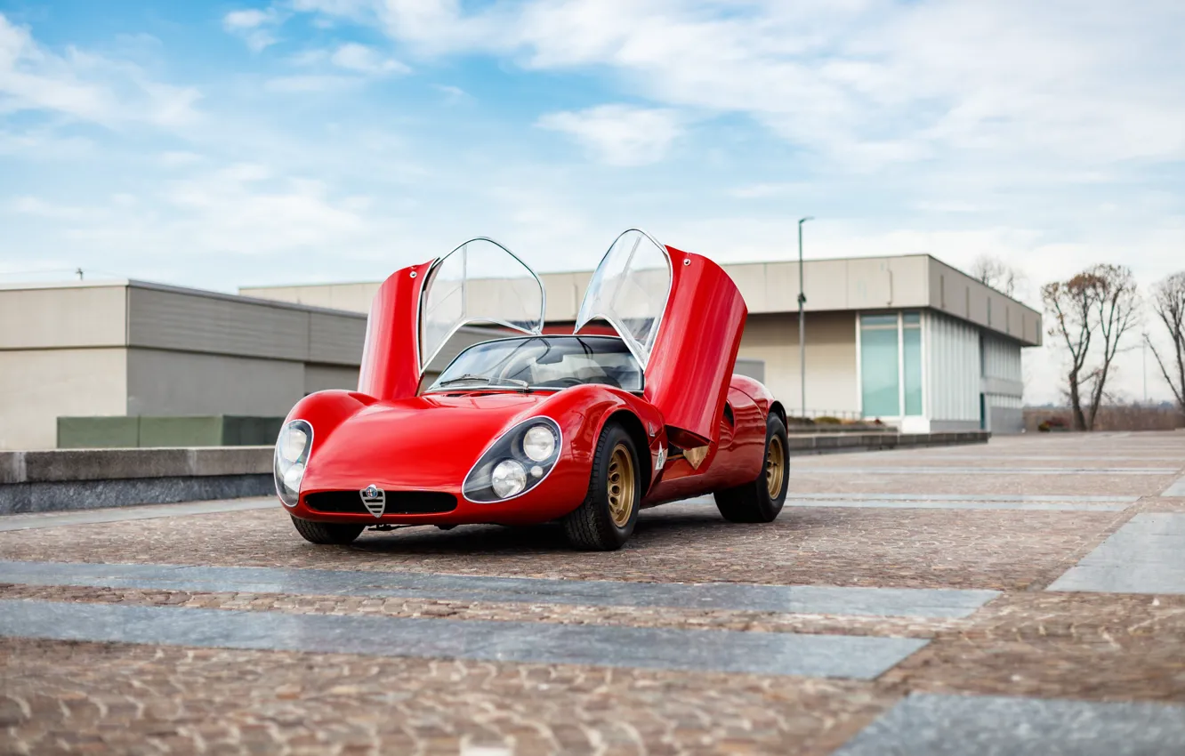 Фото обои Alfa Romeo, red, 1967, 33 Stradale, Tipo 33, Alfa Romeo 33 Stradale Prototipo