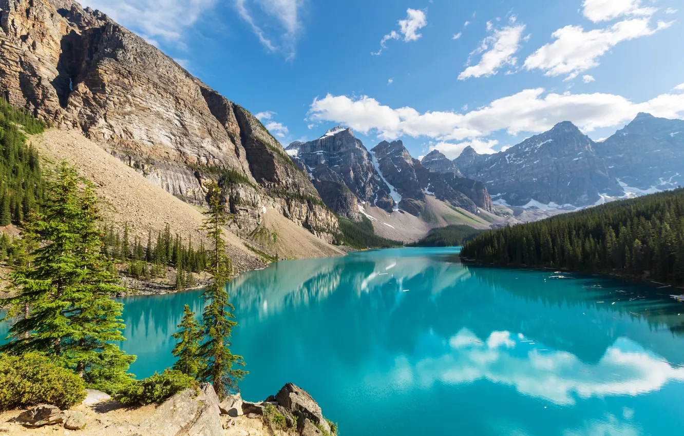 Фото обои лес, озеро, Canada, landscape, lake, Banff National park, Moraine