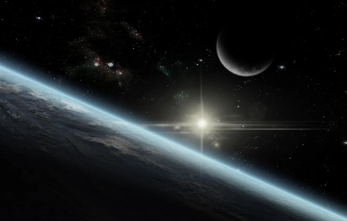 Фото обои earth, moon, star, sun, atmosphere