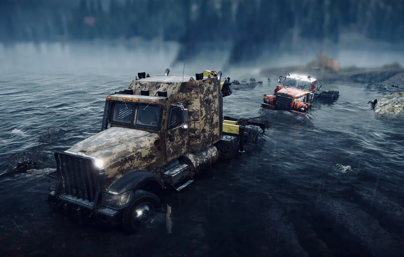 Фото обои HDR, Wood, Water, Truck, Game, River, Michigan, Mud
