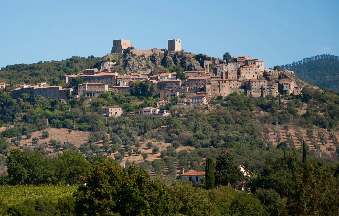 Фото обои Замок, Italy, Castle, Тоскана, Italia, Town, Montemassi, Монтемасси