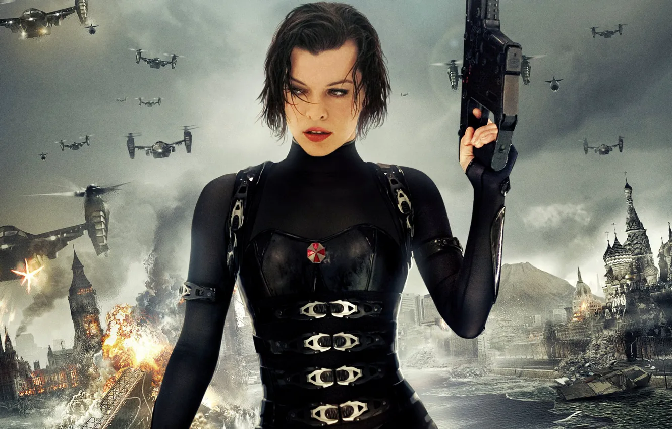 Фото обои взрыв, зомби, Милла Йовович, Milla Jovovich, Resident Evil Retribution, Обитель зла Возмездие