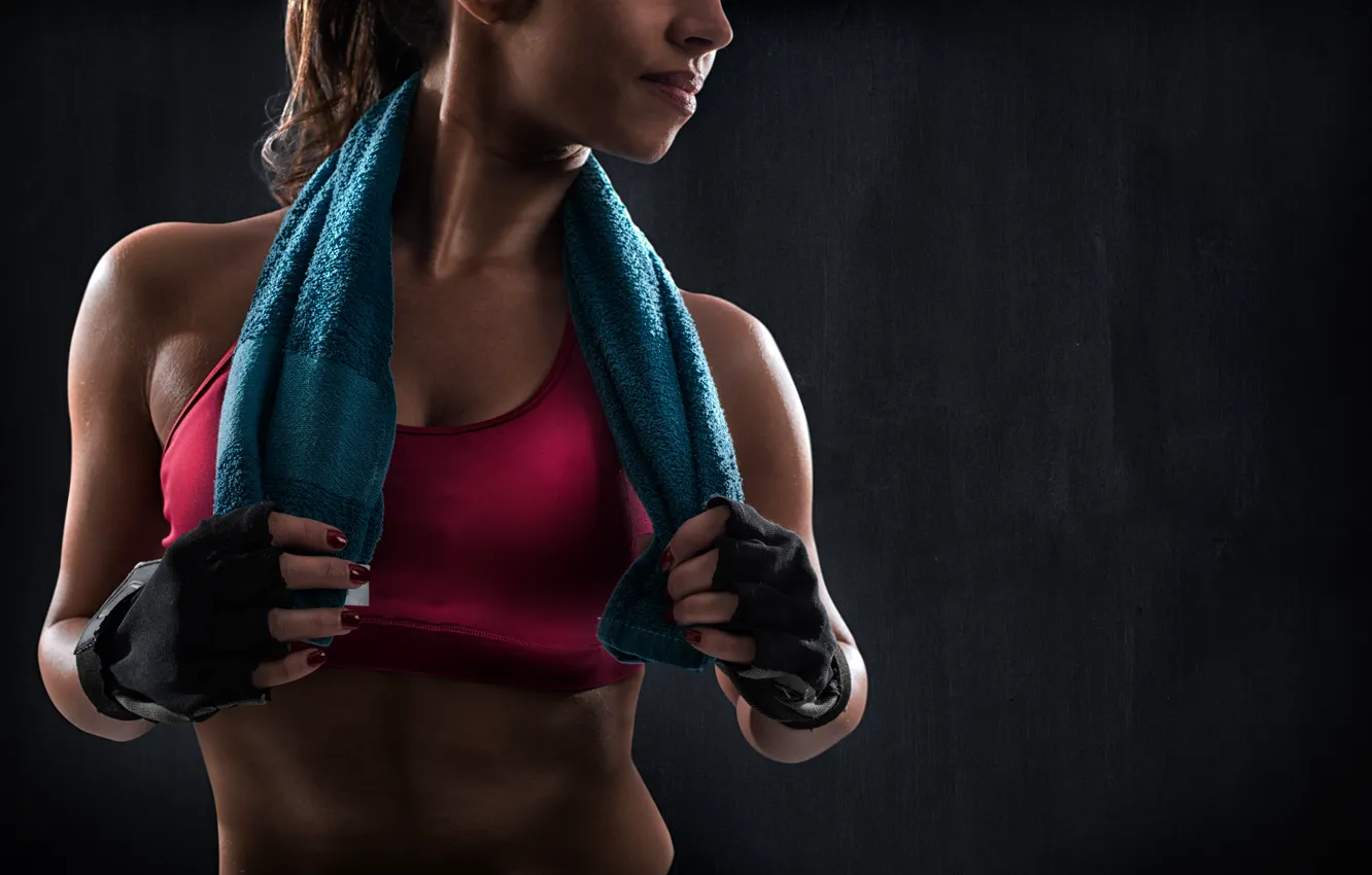 Фото обои woman, fitness, exercises, sweatshirt, painted fingernails