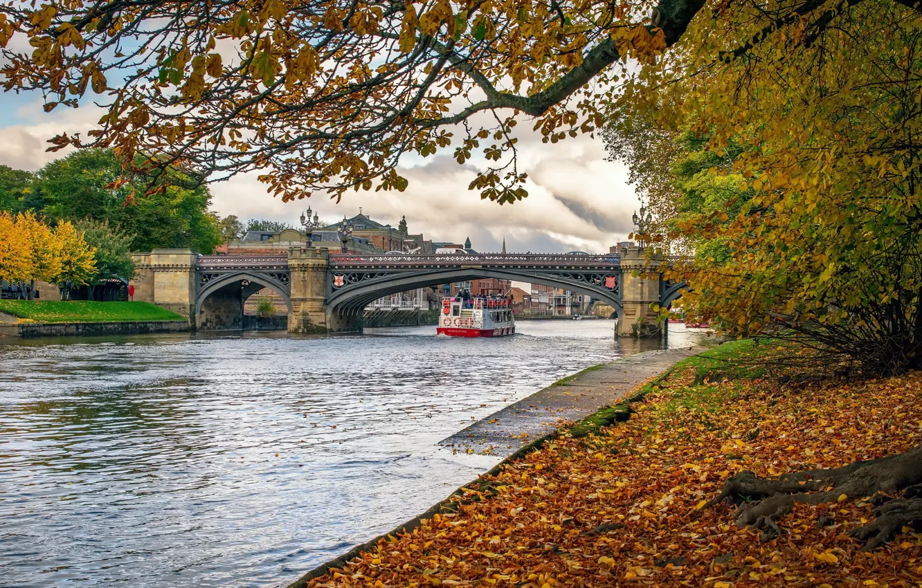 Фото обои Bridge, Autumn, River, York, Skeldergate, Ouse