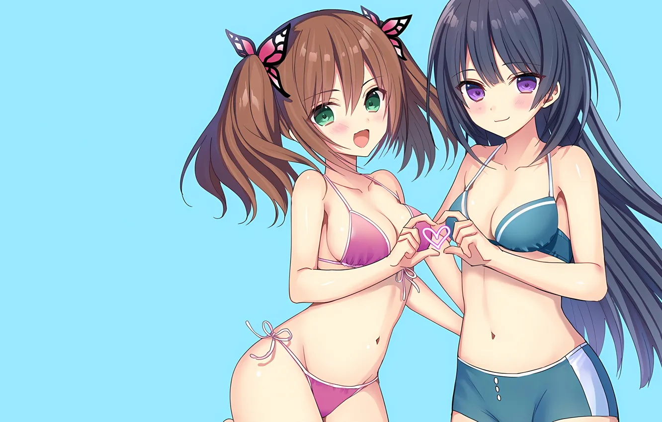 Фото обои sexy, cleavage, green eyes, long hair, girls, brown hair, boobs, anime