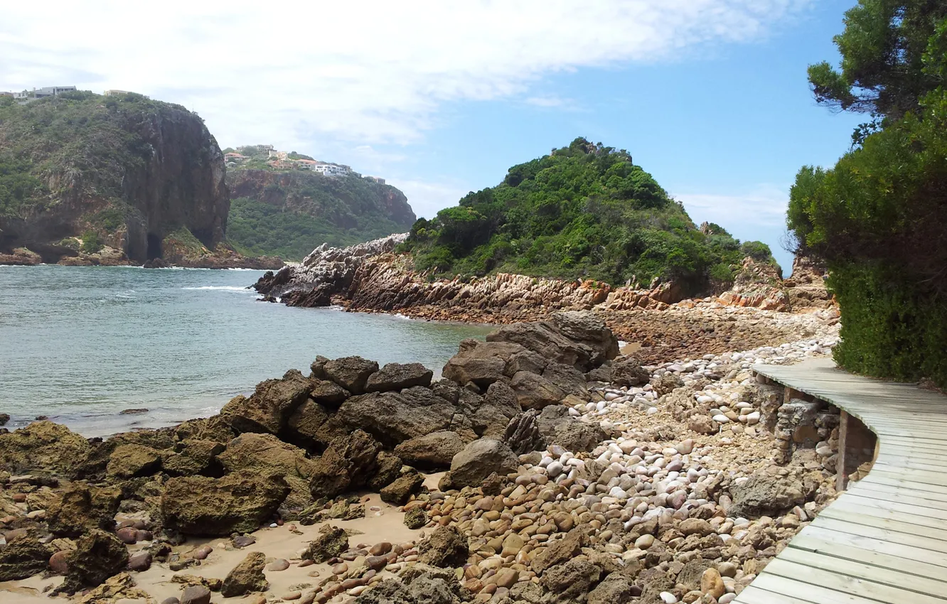 Фото обои море, небо, камни, скалы, доски, дорожка, ЮАР, настил