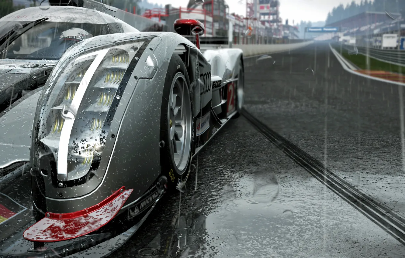 Фото обои Audi, Car, Racing, Rain, Gaming, Project Cars