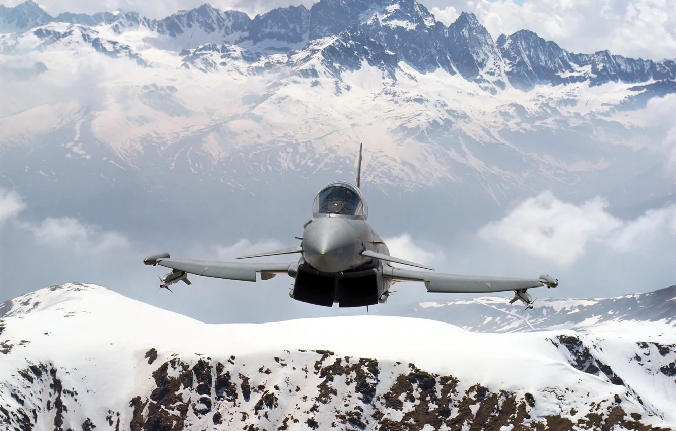 Фото обои горы, истребитель, полёт, многоцелевой, Eurofighter Typhoon