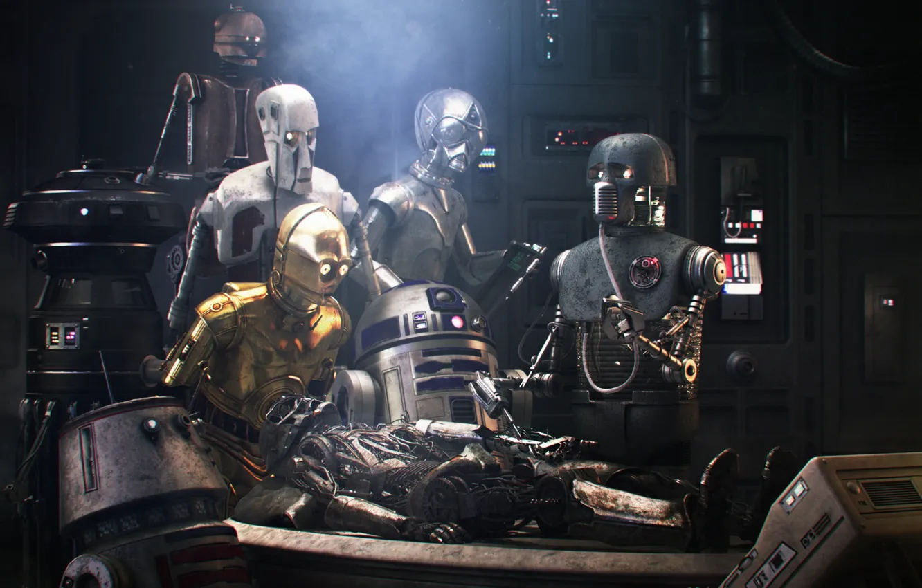 Фото обои роботы, star wars, meets rembrandt