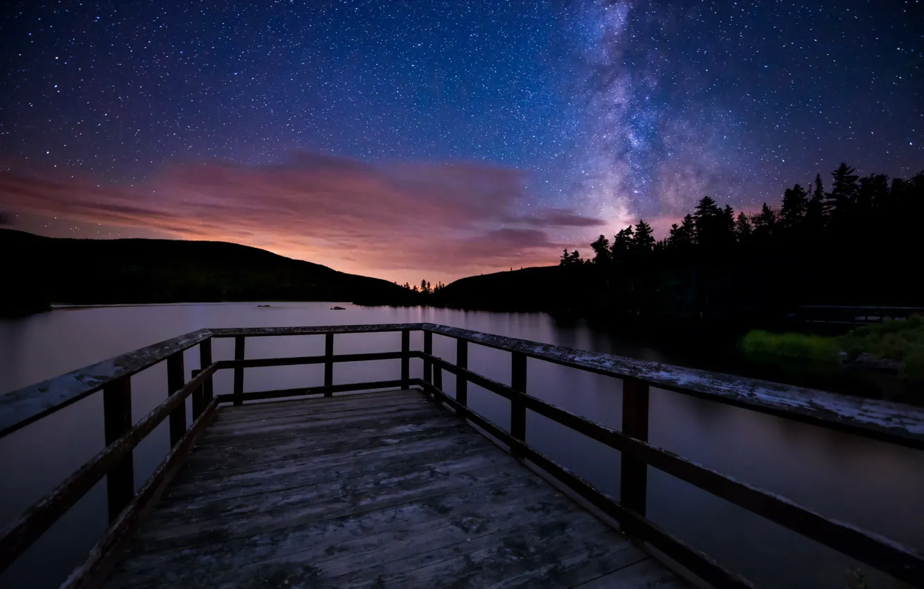 Фото обои пейзаж, ночь, мост, озеро