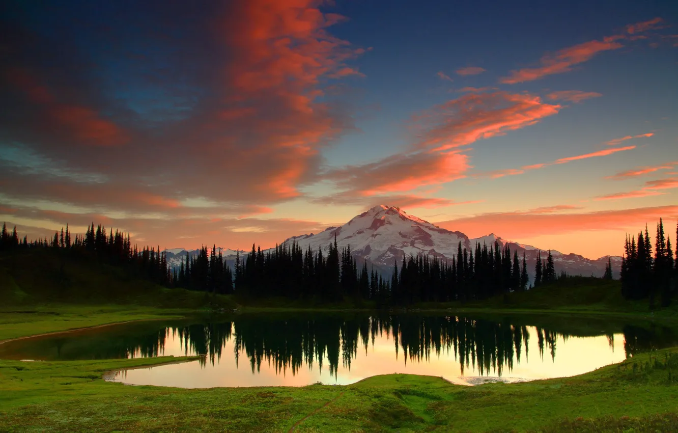 Фото обои деревья, пейзаж, закат, горы, природа, озеро, США, Randall J Hodges