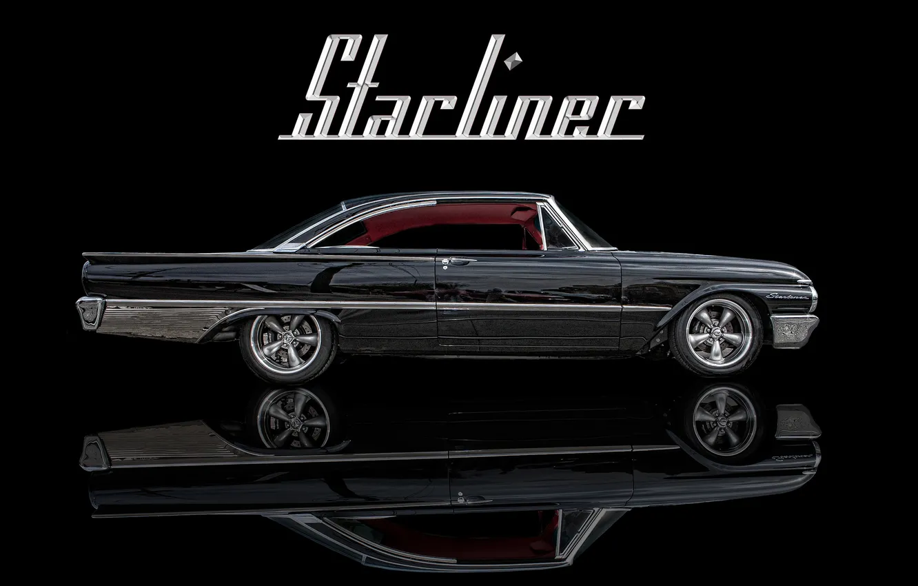 Фото обои фон, чёрный, автомобиль, классика, Ford Starliner