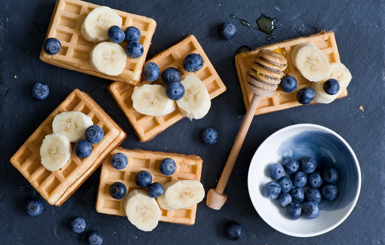 Фото обои ягоды, blueberries, waffles