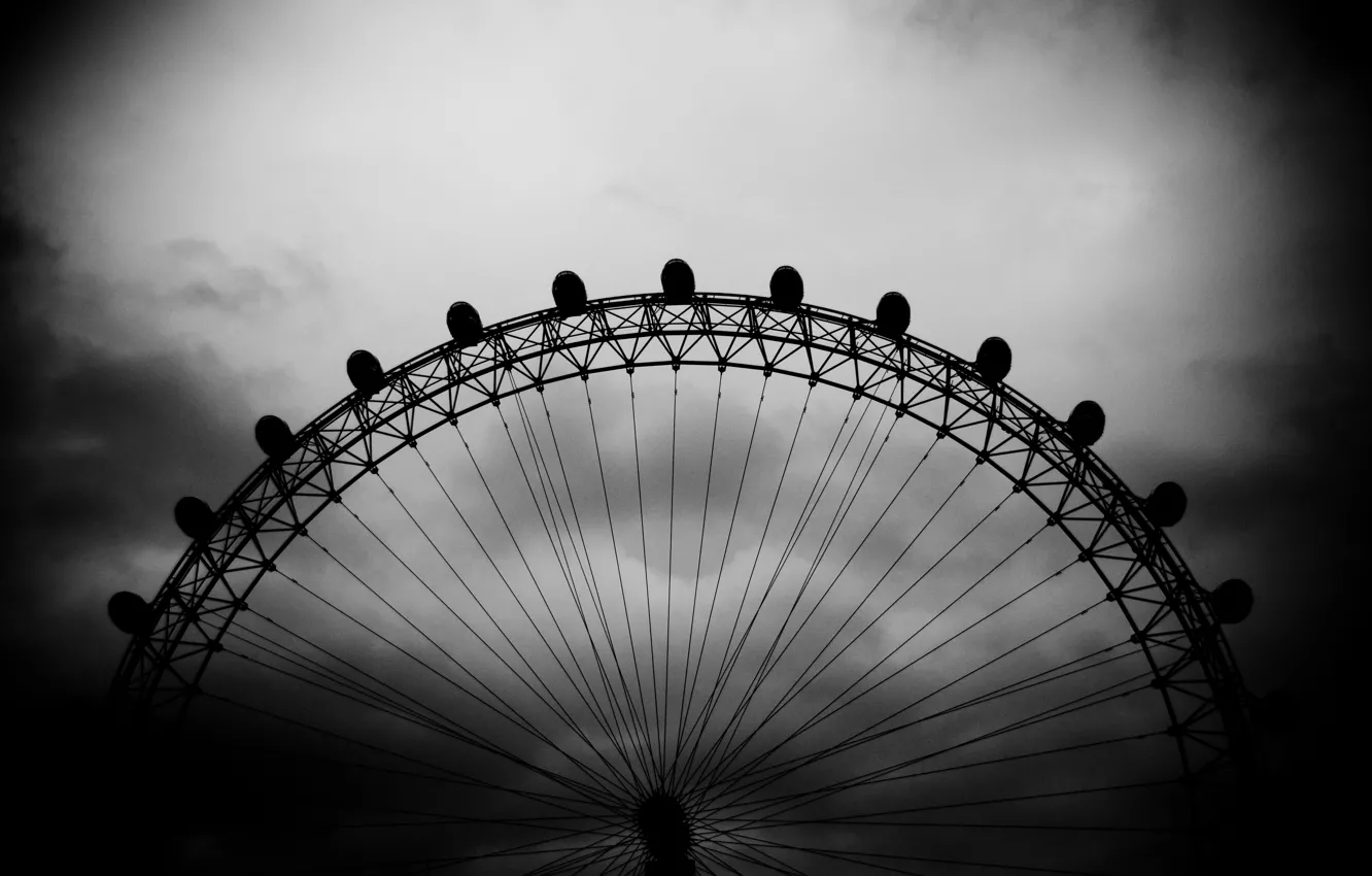 Фото обои небо, черно-белая, london eye