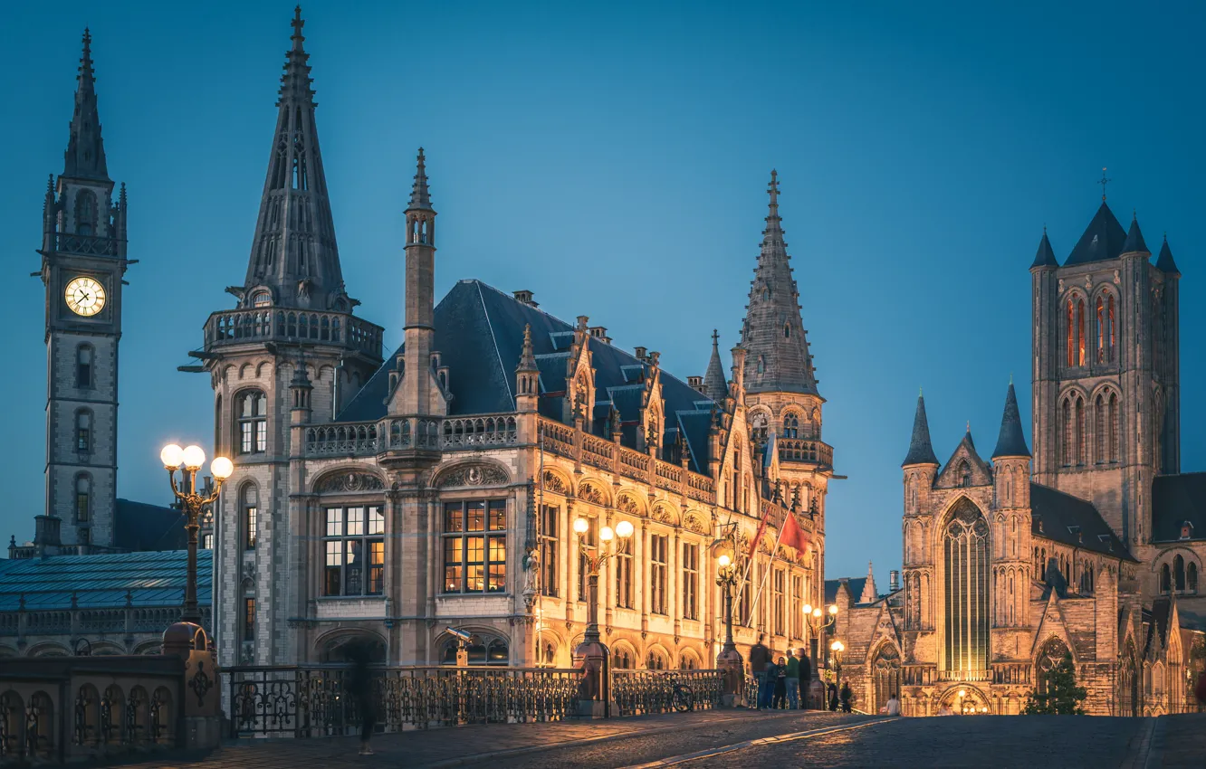 Фото обои мост, здания, башня, церковь, Бельгия, архитектура, Belgium, Гент