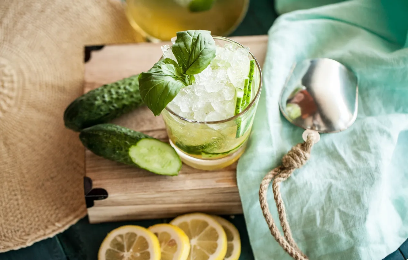 Фото обои лимон, лёд, цитрус, напиток, мята