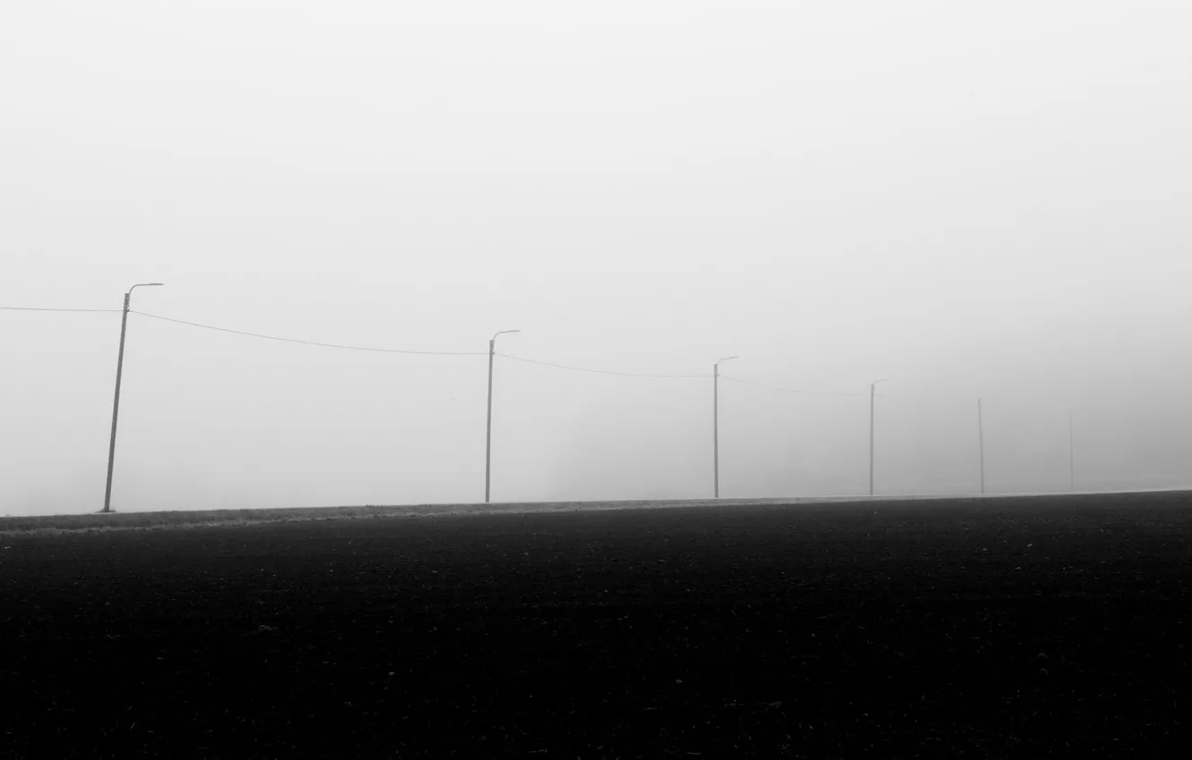 Фото обои поле, туман, лэп