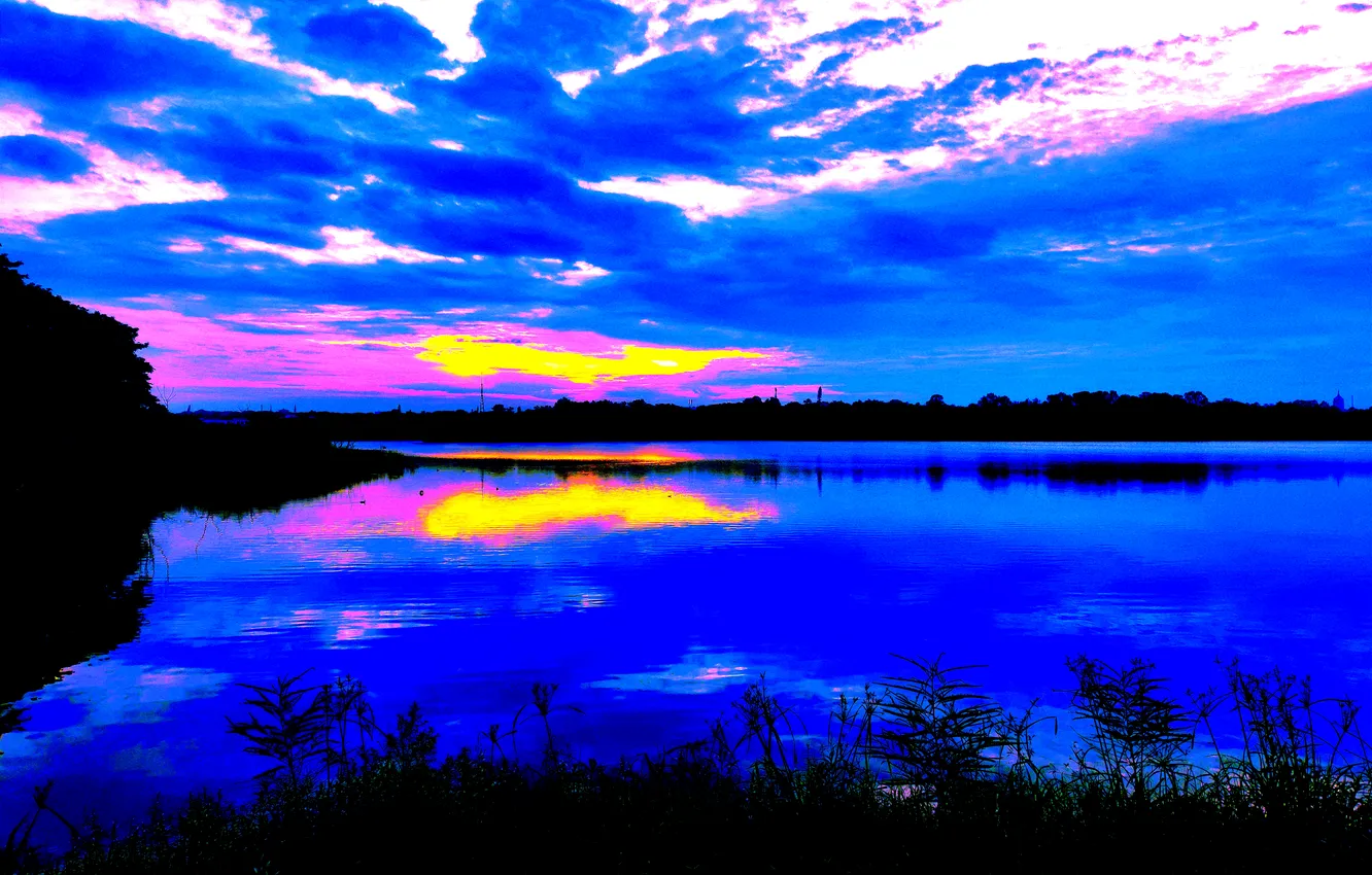 Фото обои Clouds, Sky, Sun, Water, Sunrise, Dawn, Morning, Lake