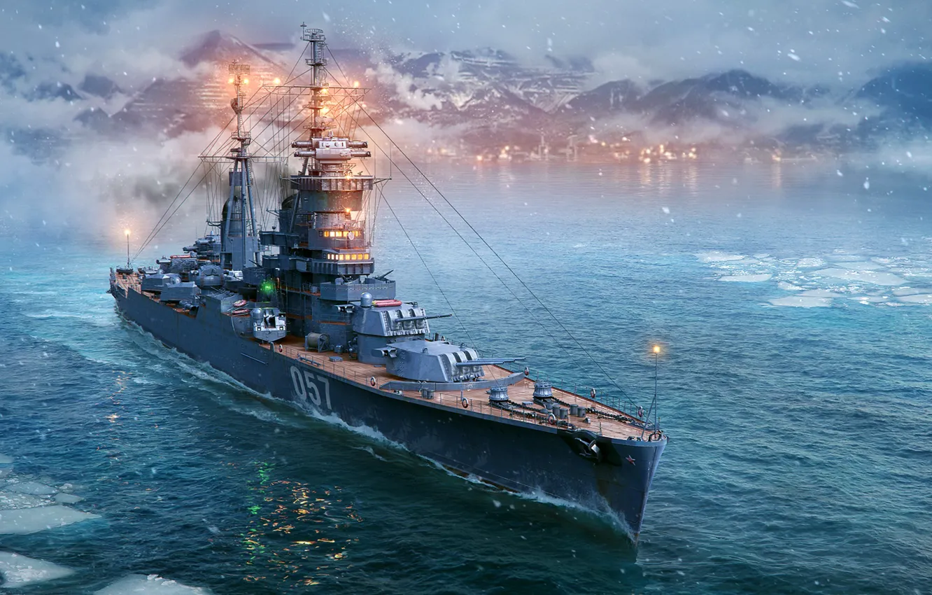 Фото обои World of Warships, Артиллерийский крейсер, Лёгкий крейсер, Крейсер пр. 68-бис Александр Невский