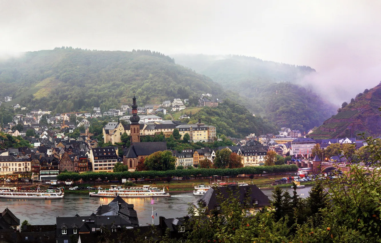 Фото обои горы, город, река, фото, дома, Германия, Cochem