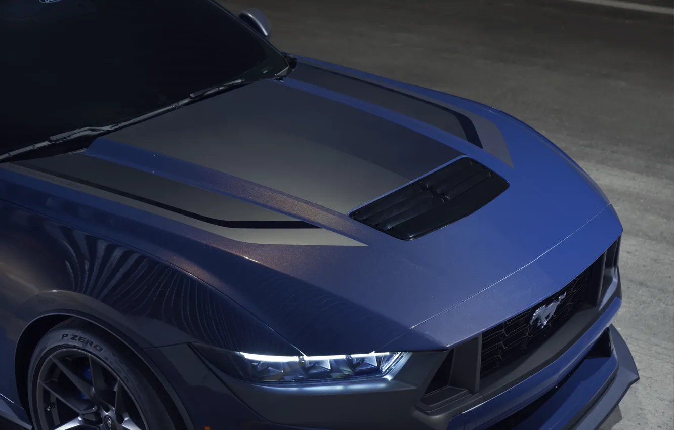 Фото обои Mustang, Ford, close-up, 2024, Ford Mustang Dark Horse