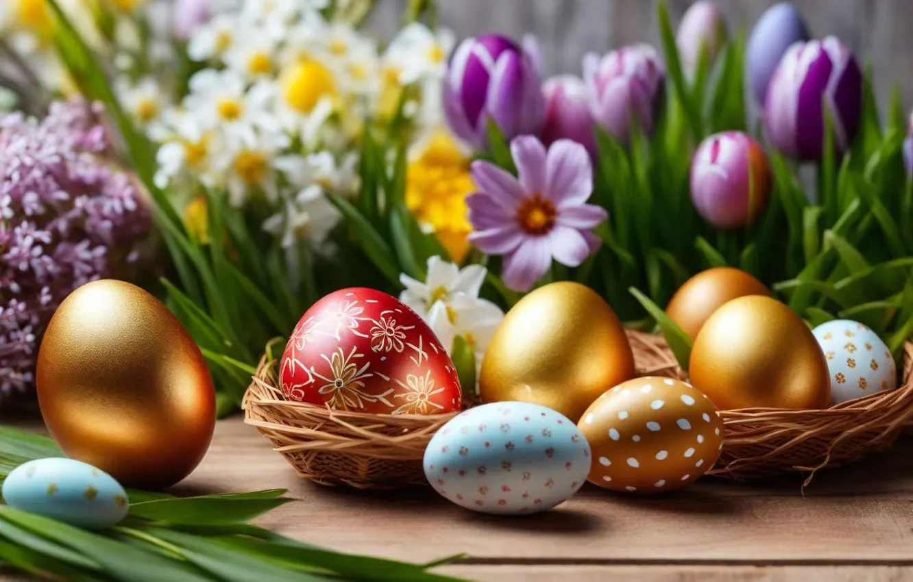 Фото обои цветы, яйца, весна, colorful, Пасха, happy, flowers, spring