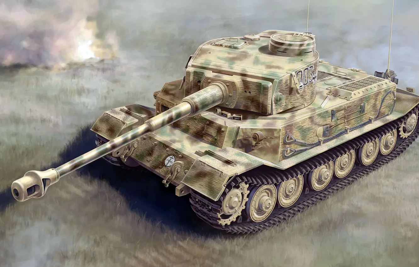 Фото обои рисунок, арт, Tiger P, немецкий тяжёлый танк, zKpfw VI, Porsche Typ 101, Тигр Порше, VK4501 …