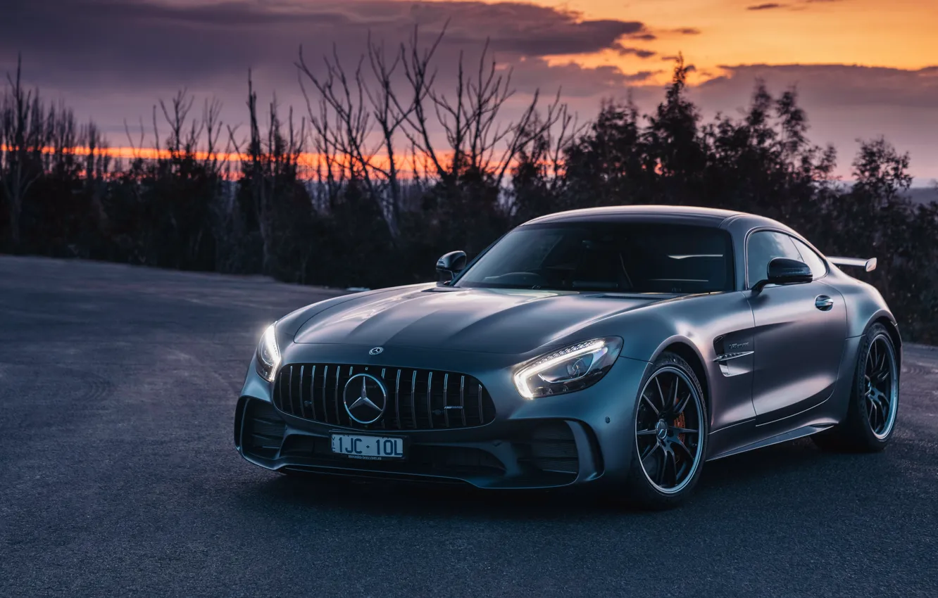 Фото обои закат, Mercedes-Benz, вечер, суперкар, AMG, 2018, GT R