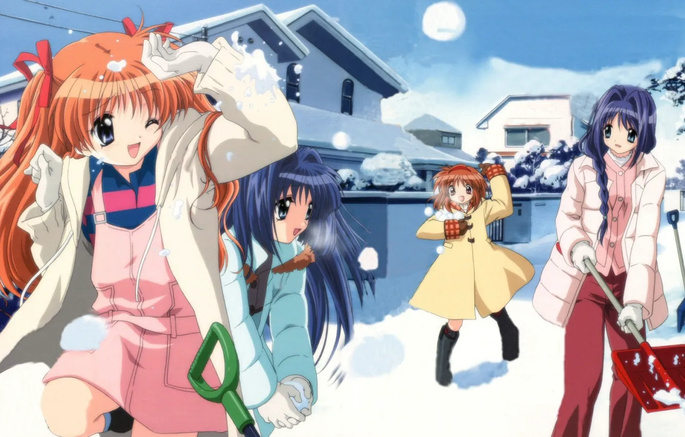 Фото обои зима, снег, девочки, игра, аниме, арт, Kanon
