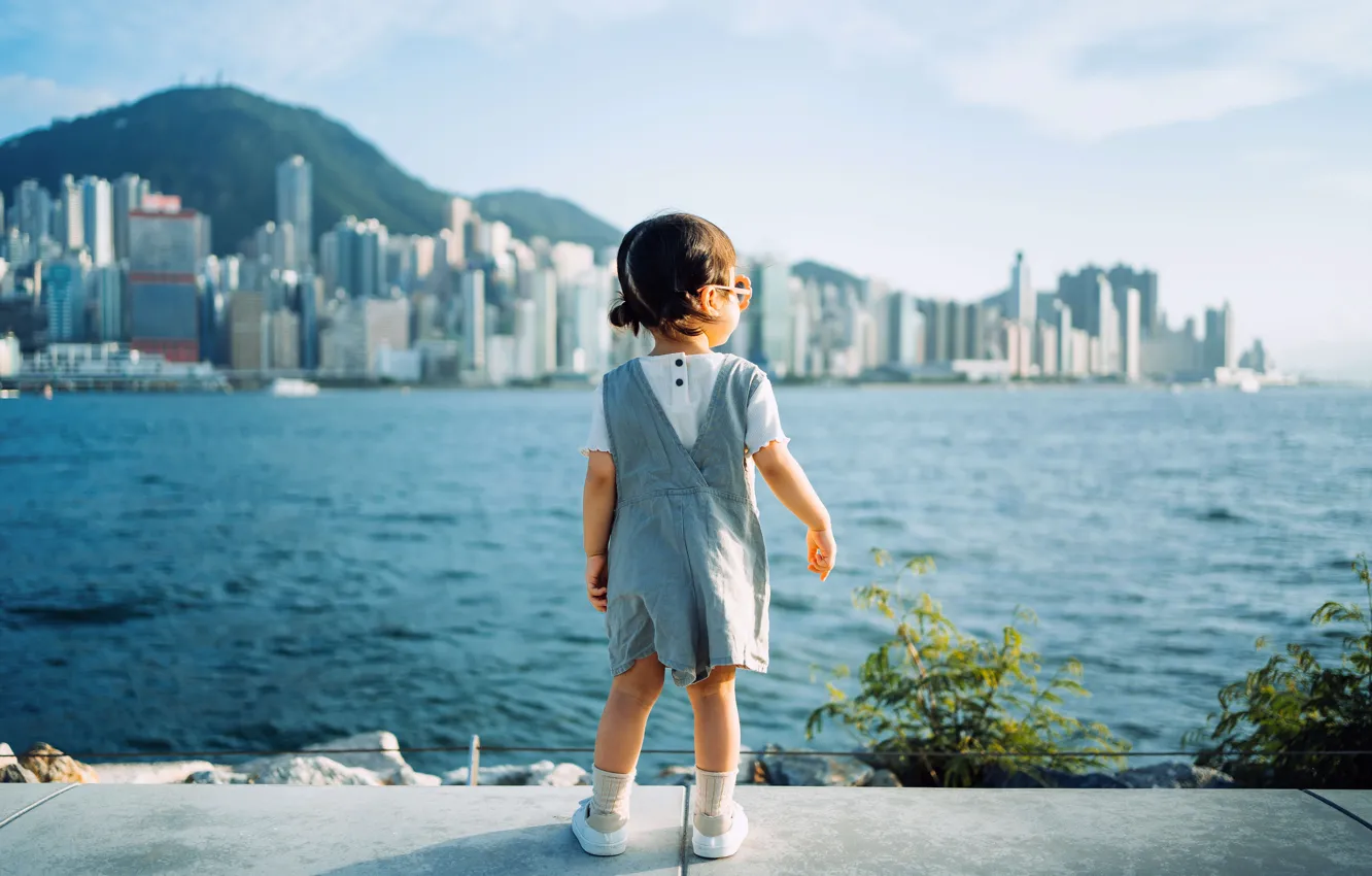 Фото обои Гонконг, Набережная, Китай, Девочка, Hong Kong, Сзади, Embankment, West Kowloon
