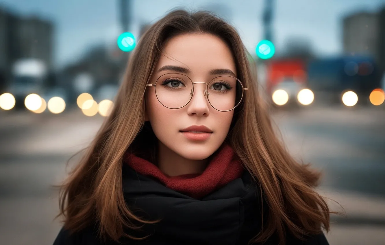 Фото обои girl, look, glasses, portrait