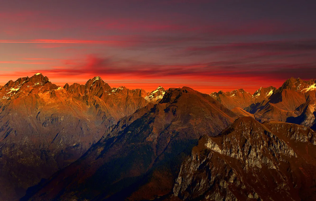 Фото обои горы, вершина, Италия, зарево