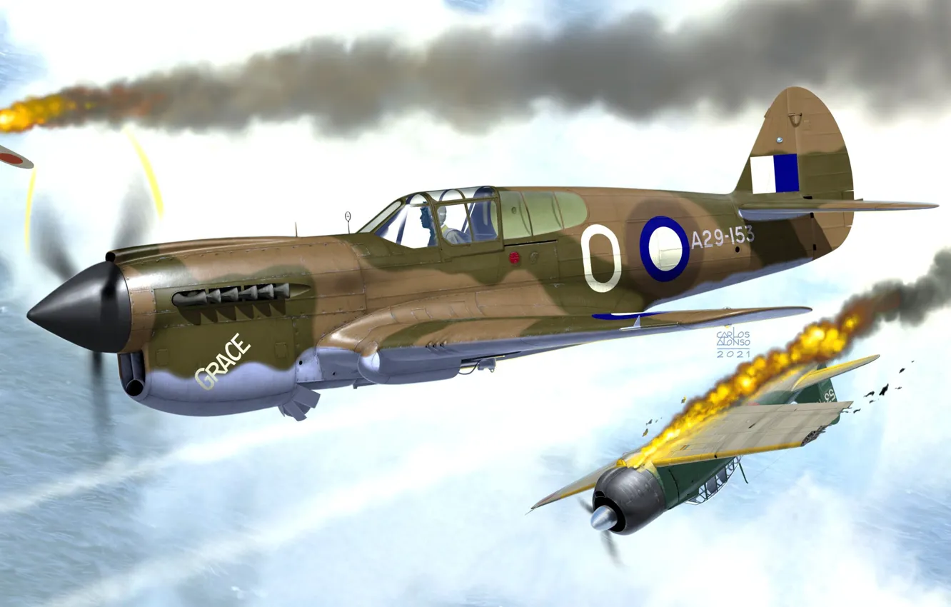 Фото обои Истребитель, P-40 Warhawk, Боевой самолет, P-40E, Поршневой самолёт