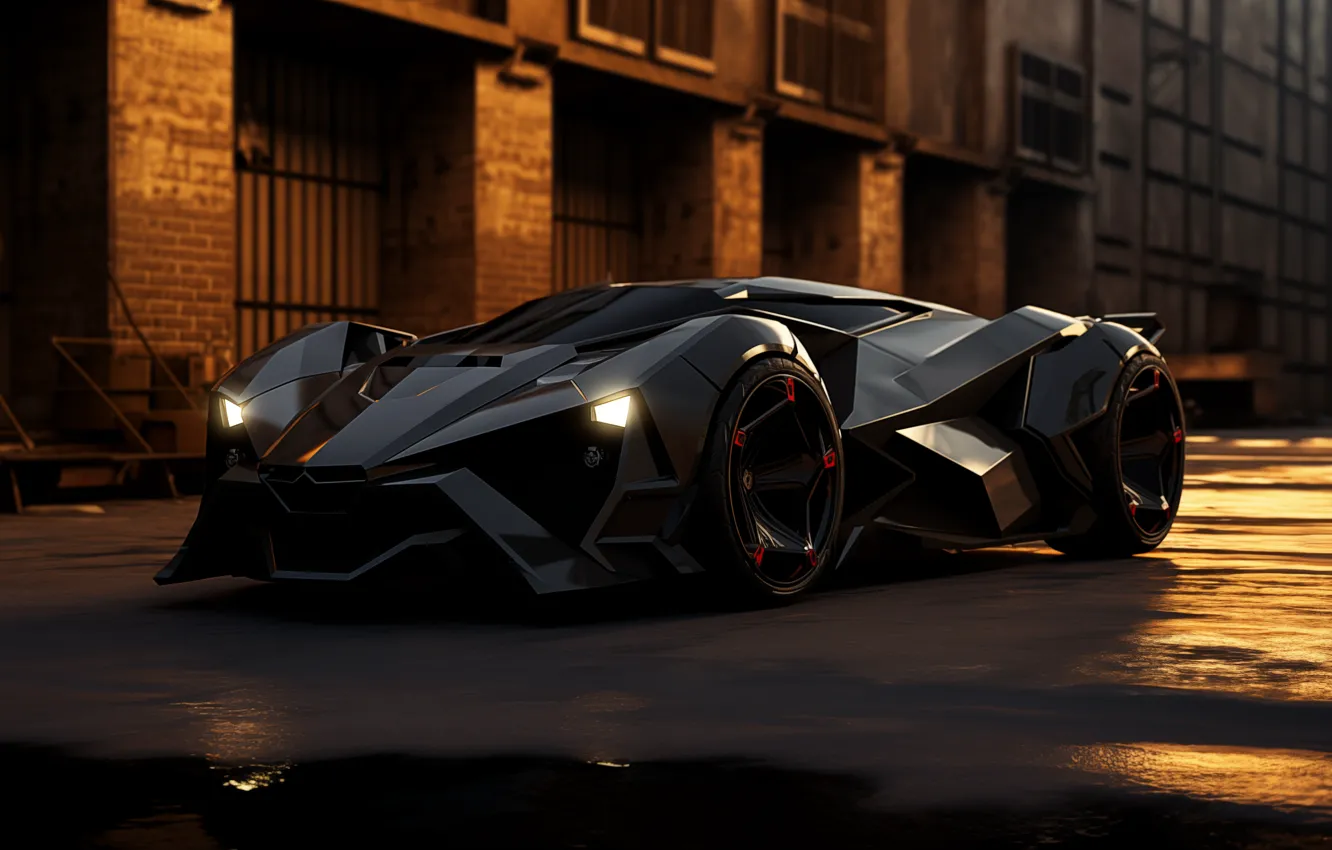 Фото обои science fiction, cyberpunk, digital art, futuristic, muscle cars, headlights, frontal view, AI art