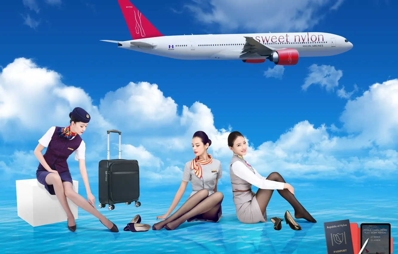 Фото обои airplane, pantyhose, nylon, stewardess, flight attendant, stewardess uniform