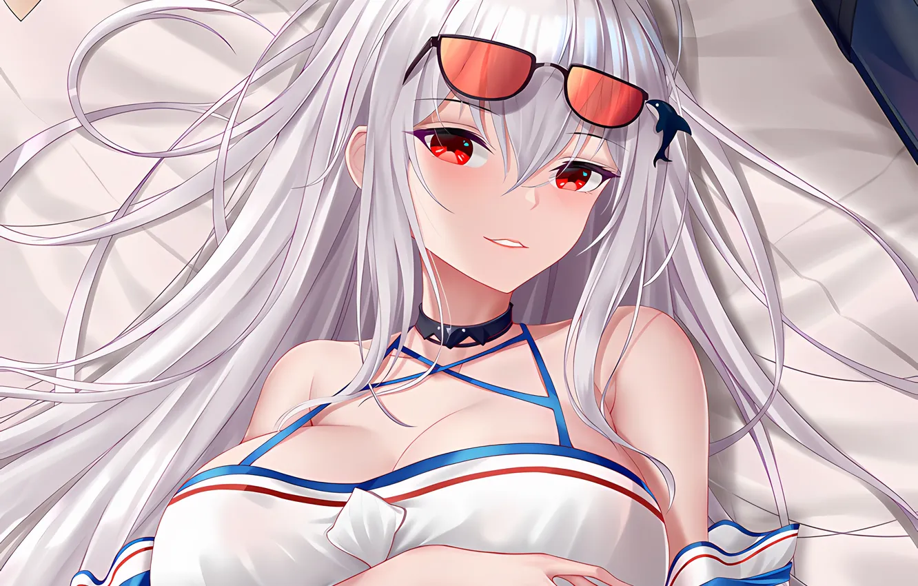 Фото обои girl, sexy, cleavage, blouse, long hair, boobs, anime, beautiful