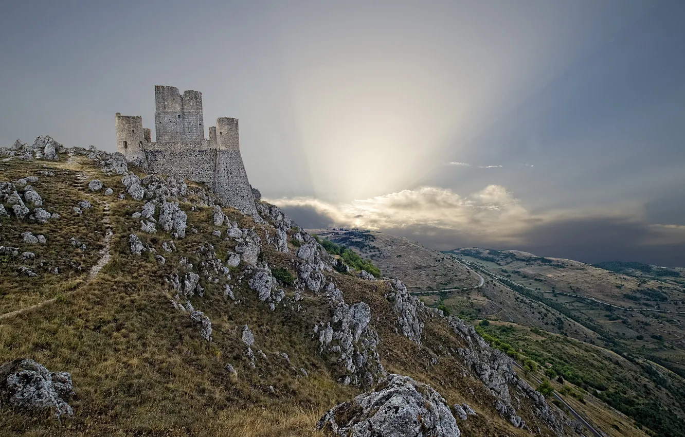 Фото обои пейзаж, горы, замок, HDR, руины
