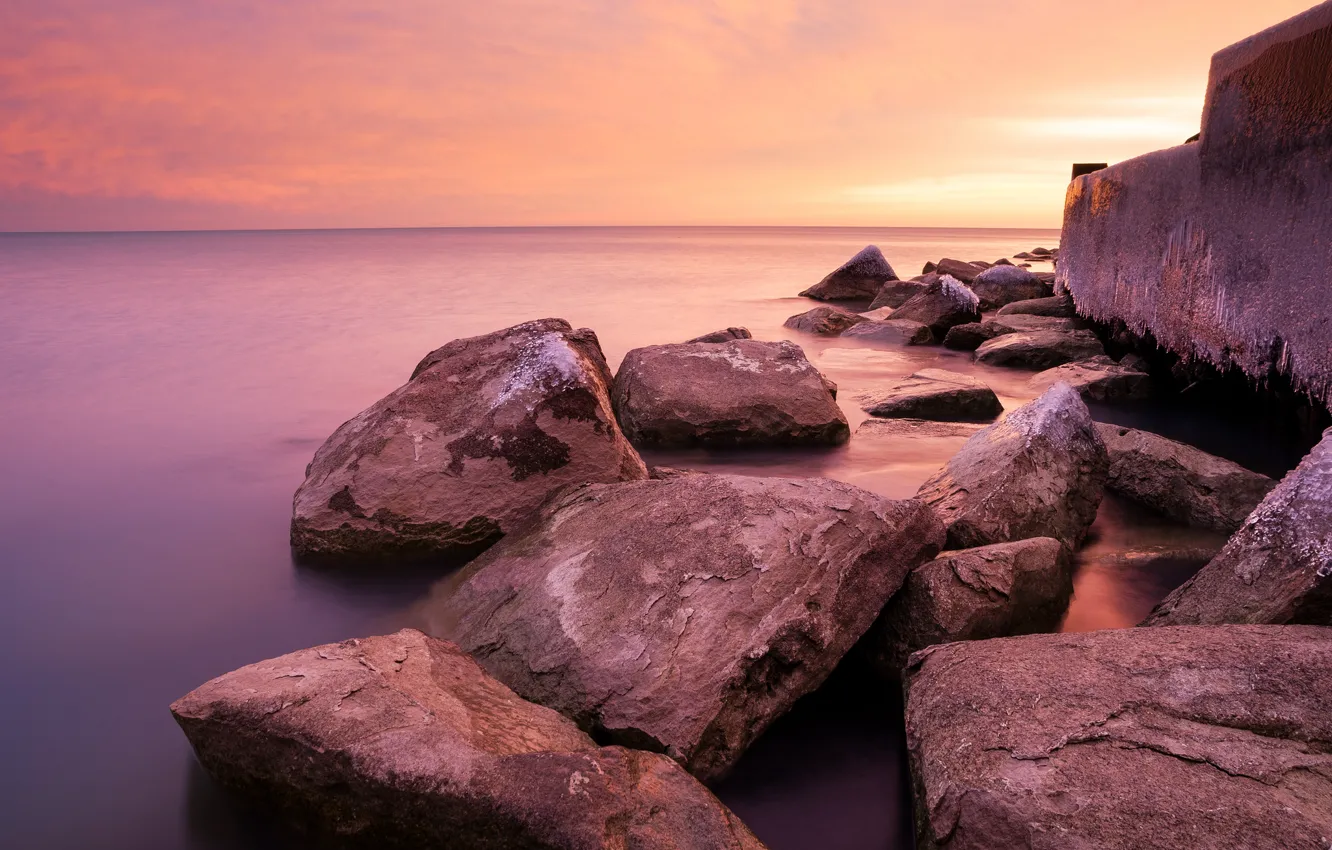 Фото обои water, lakes, sunrise, chicago, hyde park, michigan shore