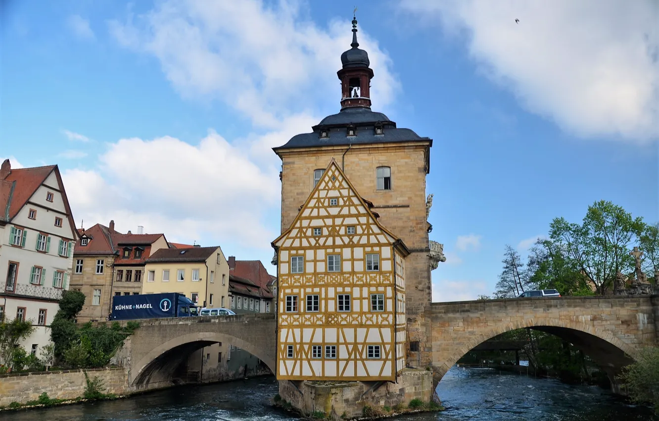 Фото обои мост, здания, Германия, Бавария, архитектура, bridge, Germany, Bamberg
