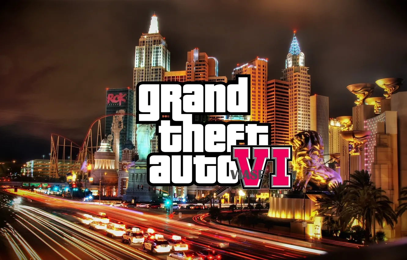 Фото обои игра, логотип, небоскребы, ночной город, Logo, video game, Grand Theft Auto, Rockstar Games