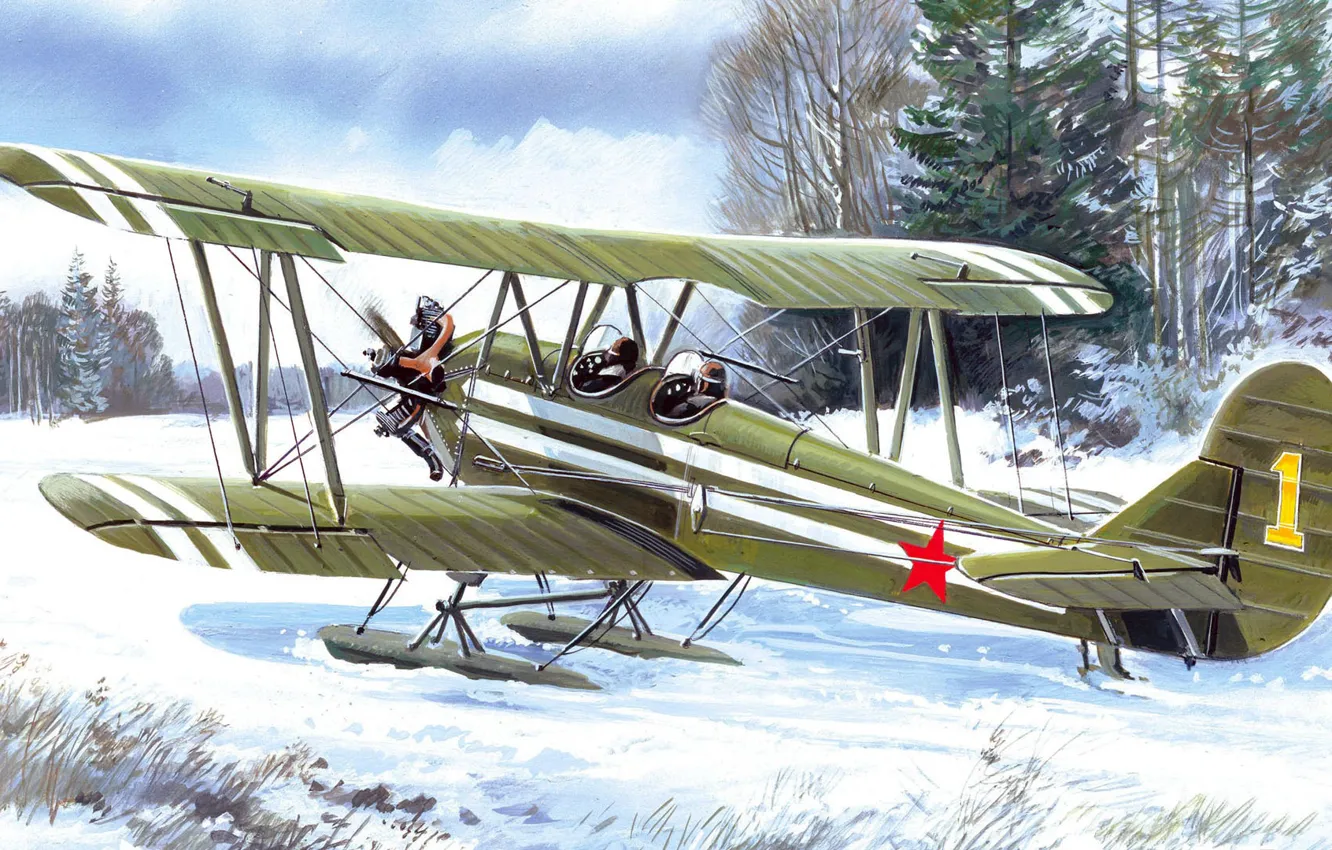 Фото обои рисунок, арт, ВВС СССР, По-2, У-2, Н. Н. Поликарпов, Mule, многоцелевой биплан