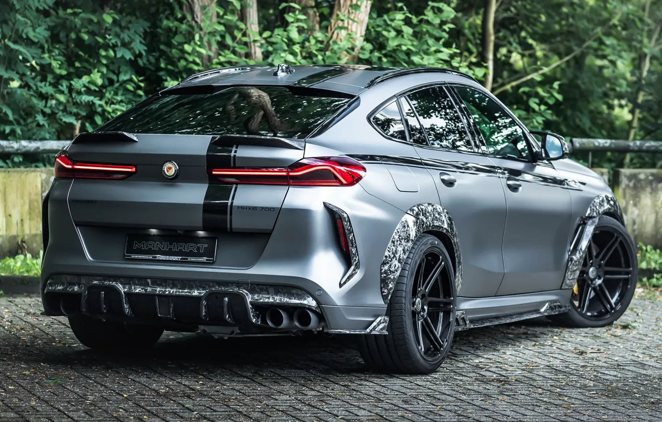 Фото обои BMW, X6M, Grey, Side, BMW X6, Rear, Manhart, 2021